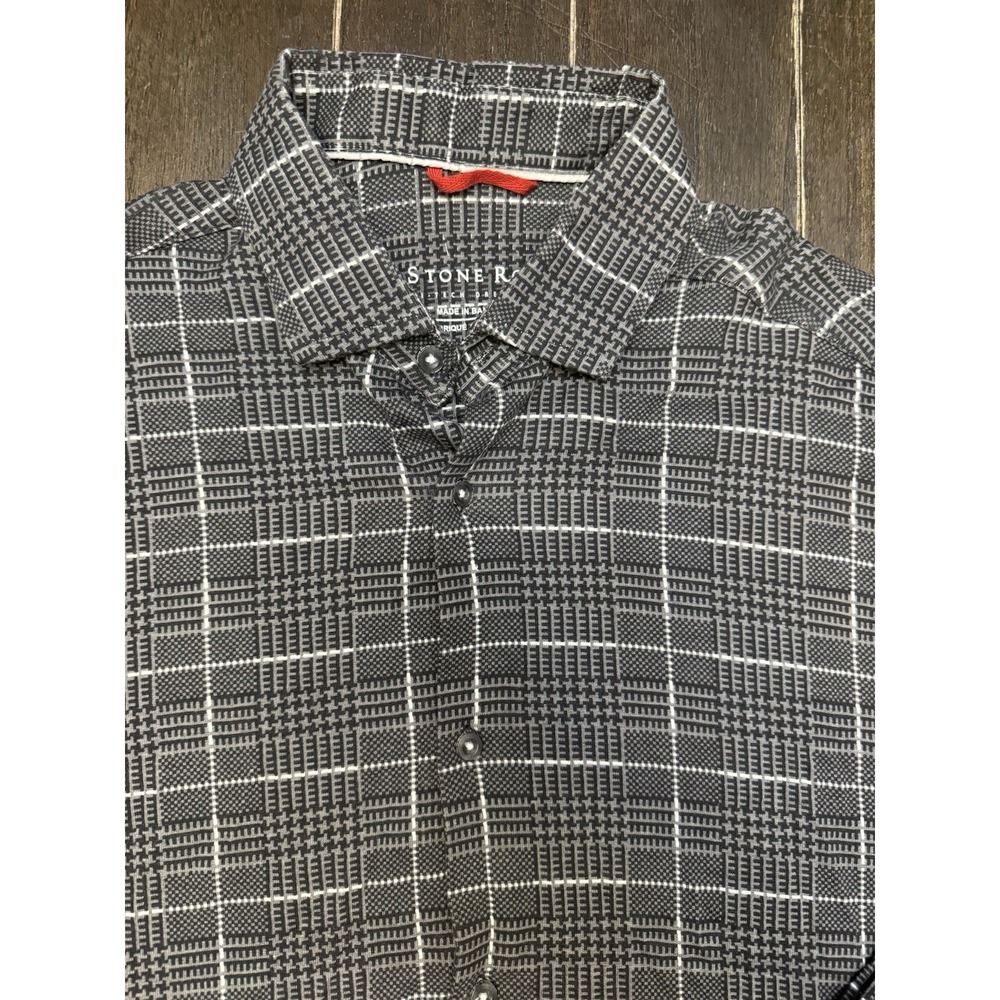 Stone Rose Hi-Tech Dress Shirt Men XL Black Gray Glen Plaid Stretch Button Up